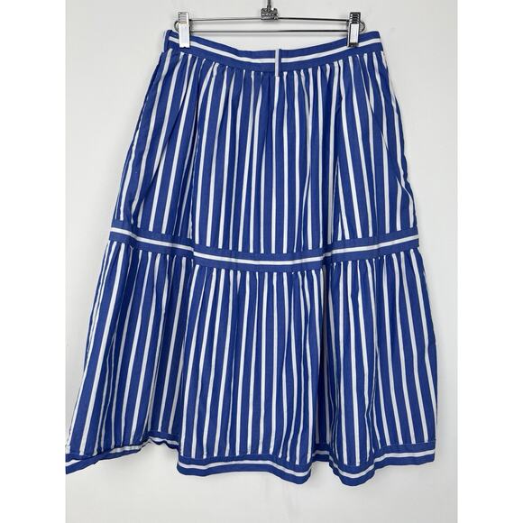 MISSING BELT - J. CREW Womens Size 4 Button Front Striped Midi Skirt Blue Preppy - Picture 6 of 9